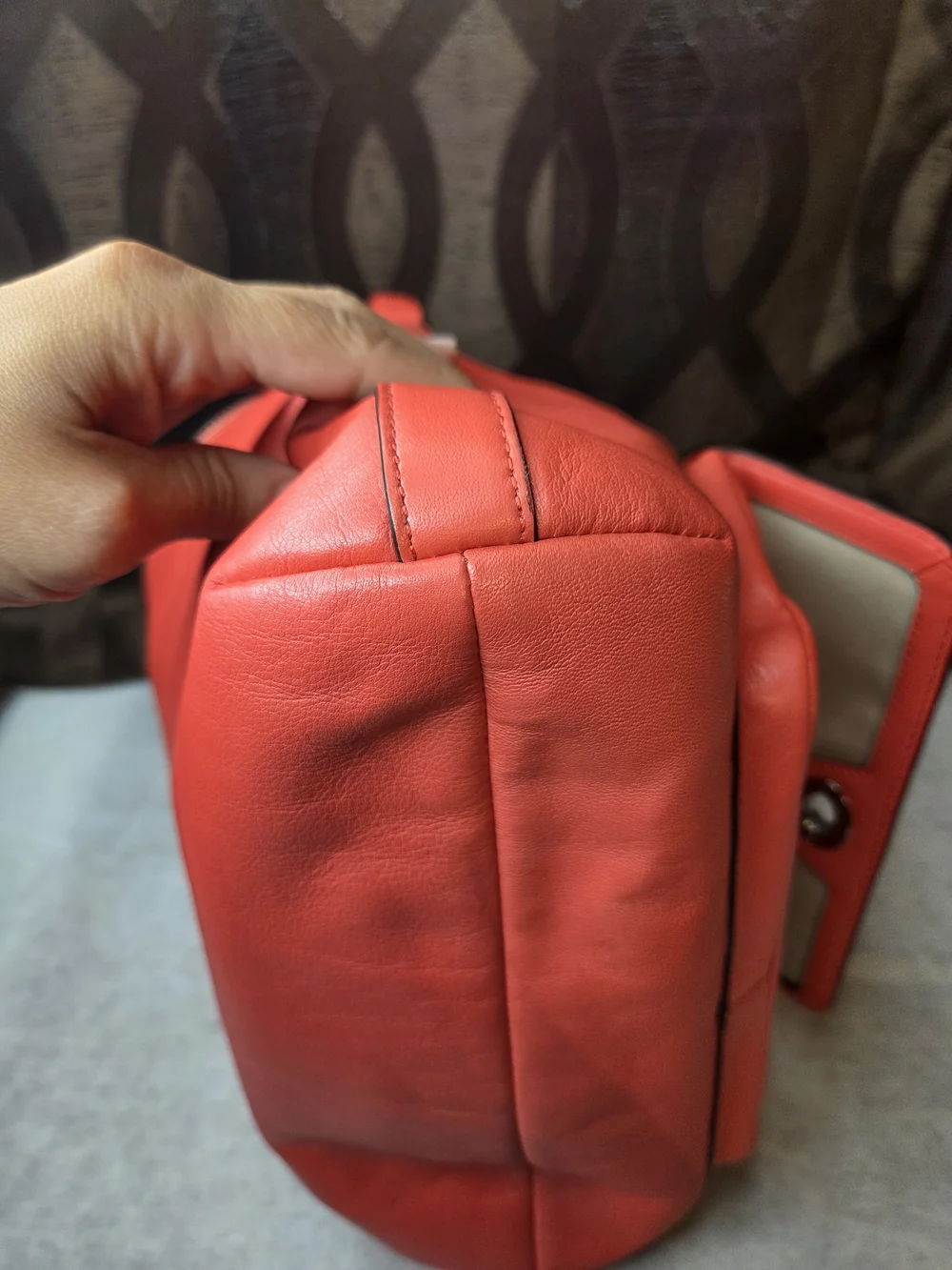 Coach Leather Shoulder Bag with Front Turnlock Pocket-Coral Color 2012